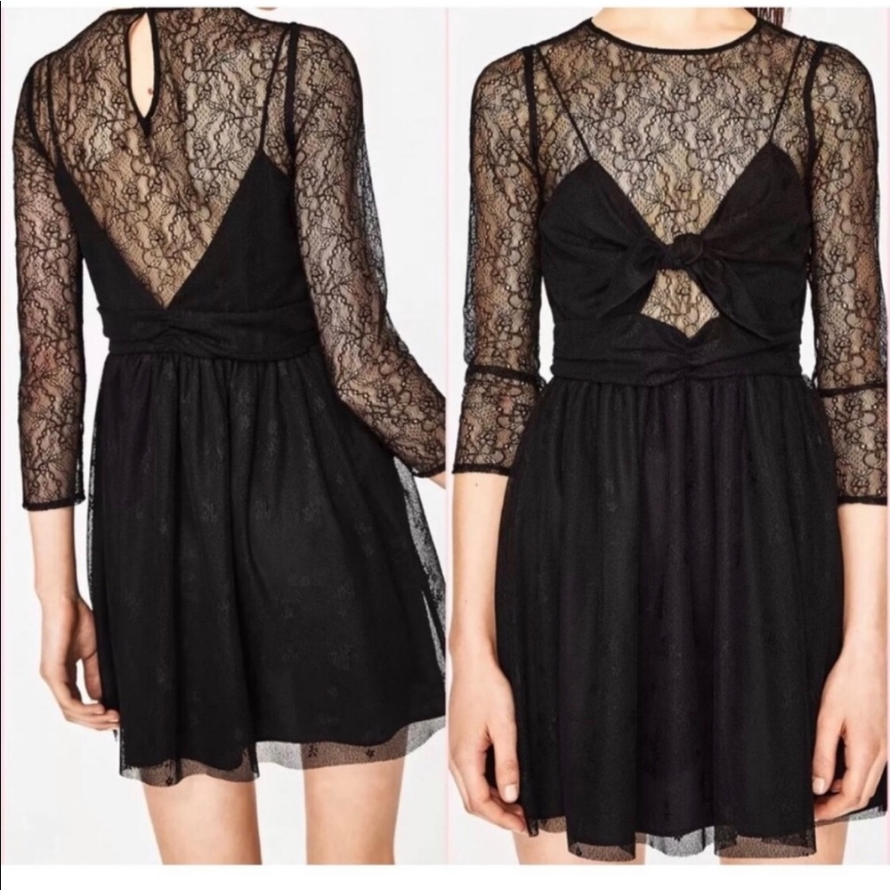 Zara Trafaluc Black Lace Dress Size M